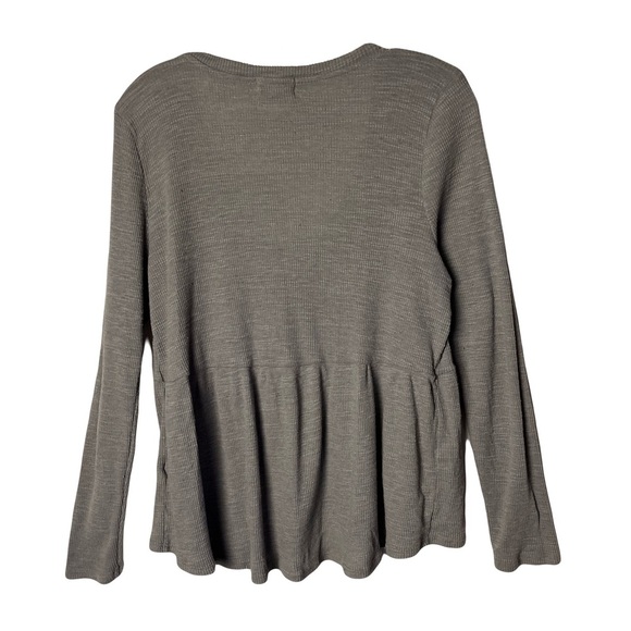 Anthropologie T.la | Gray Waffle Knit V-Neck Peplum Top, Small - Picture 3 of 7